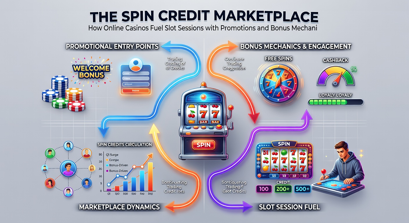 Detaillierte Darstellung von Bonus-Mechanismen mit Spin-Credits, Umsatzanforderungen und Slot-Symbolen